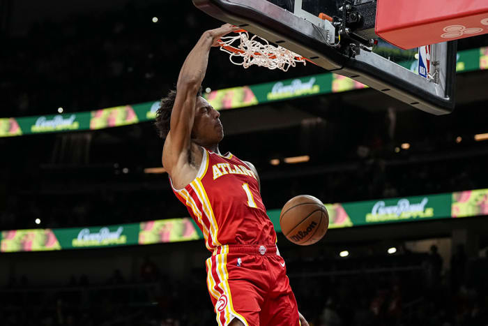 Atlanta Hawks forward Jalen Johnson dunks